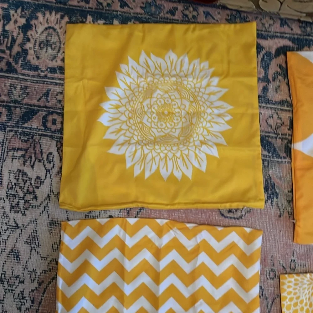 Set of Yellow and White Decorative throw pillow cases